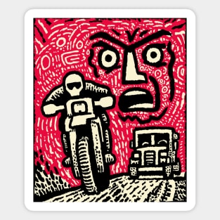 Road Rage Fury – Expressive Urban Frustration Linocut Magnet
